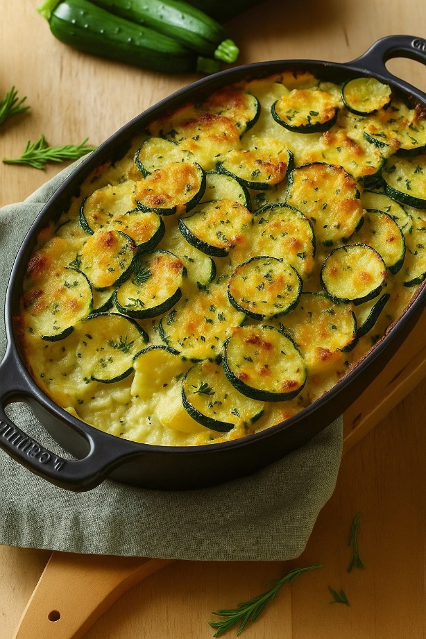 Frisch gebratene Zucchini-Kartoffel-Pfanne mit Kräutern in einer Pfanne serviert Frisch gebratene Zucchini-Kartoffel-Pfanne mit Kräutern in einer Pfanne serviert