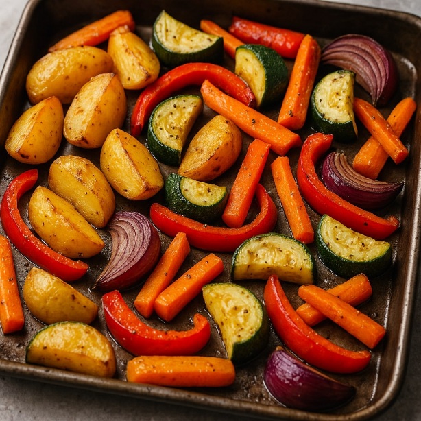 Knuspriges Ofengemüse mit Kartoffeln und Zucchini direkt vom Blech Knuspriges Ofengemüse mit Kartoffeln und Zucchini direkt vom Blech